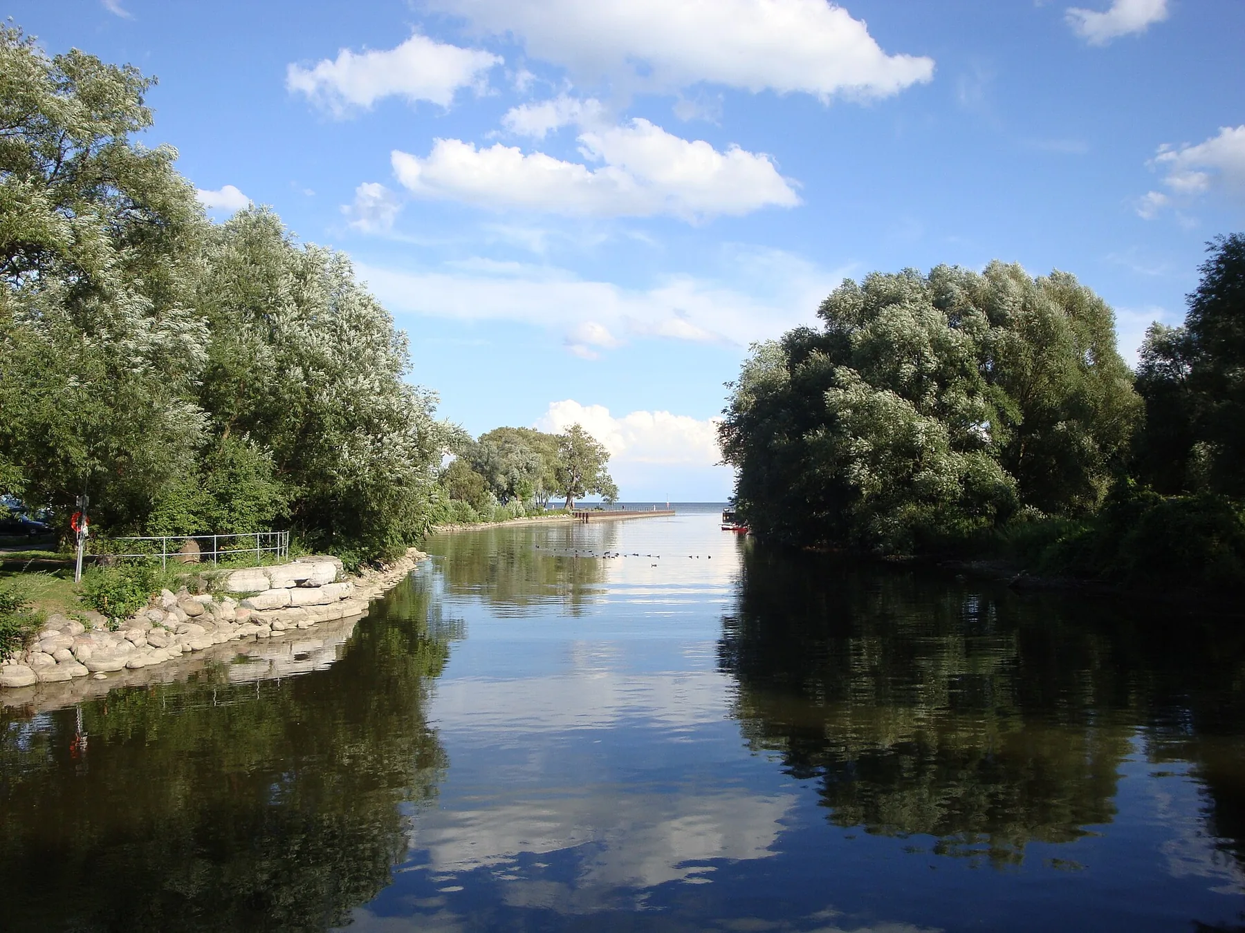 Marie Curtis Park waterway and Lake Ontario in Long Branch, Etobicoke