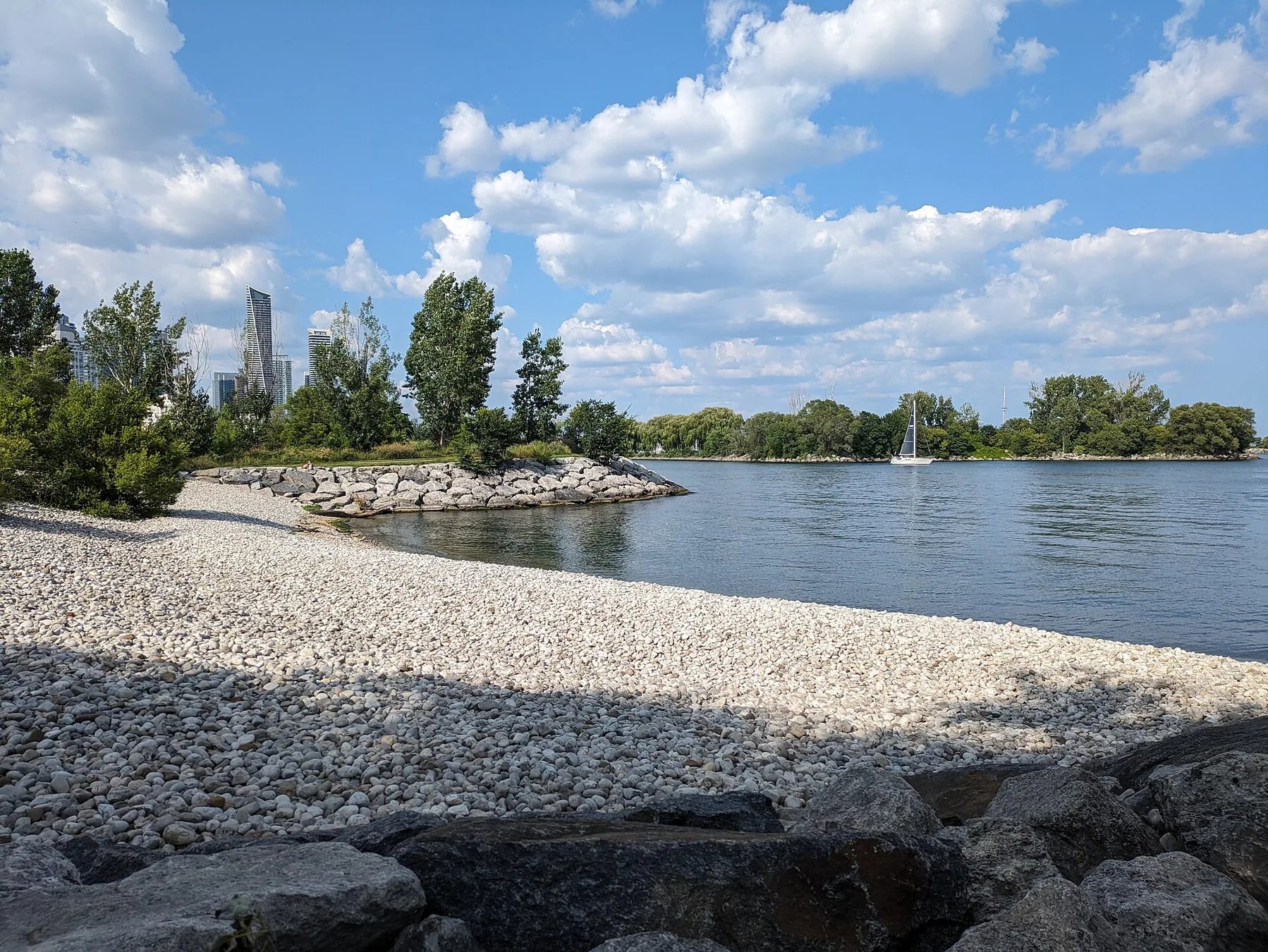Rock beach and Lake Ontario shoreline at Mimico Waterfront Park