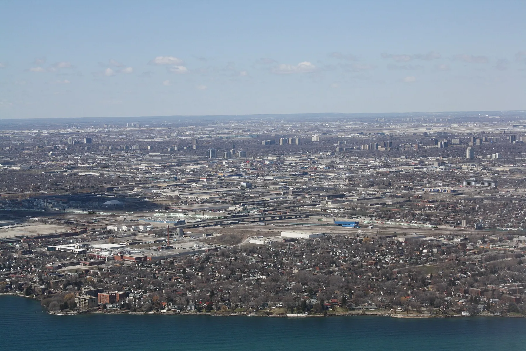 Aerial view of New Toronto and Mimico beside Lake Ontario